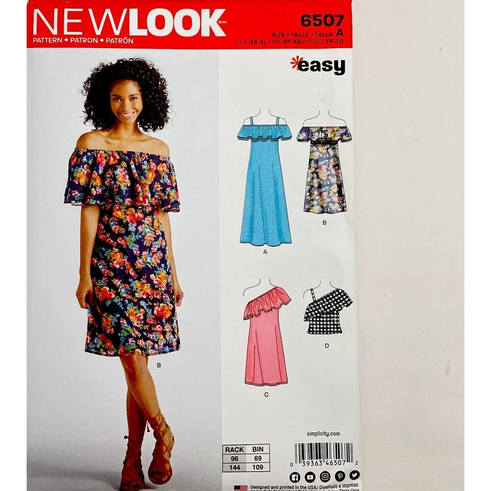 New Look 6507 Sewing Pattern Misses Off Shoulder Dress Top Ruffle Uncut XS-XL